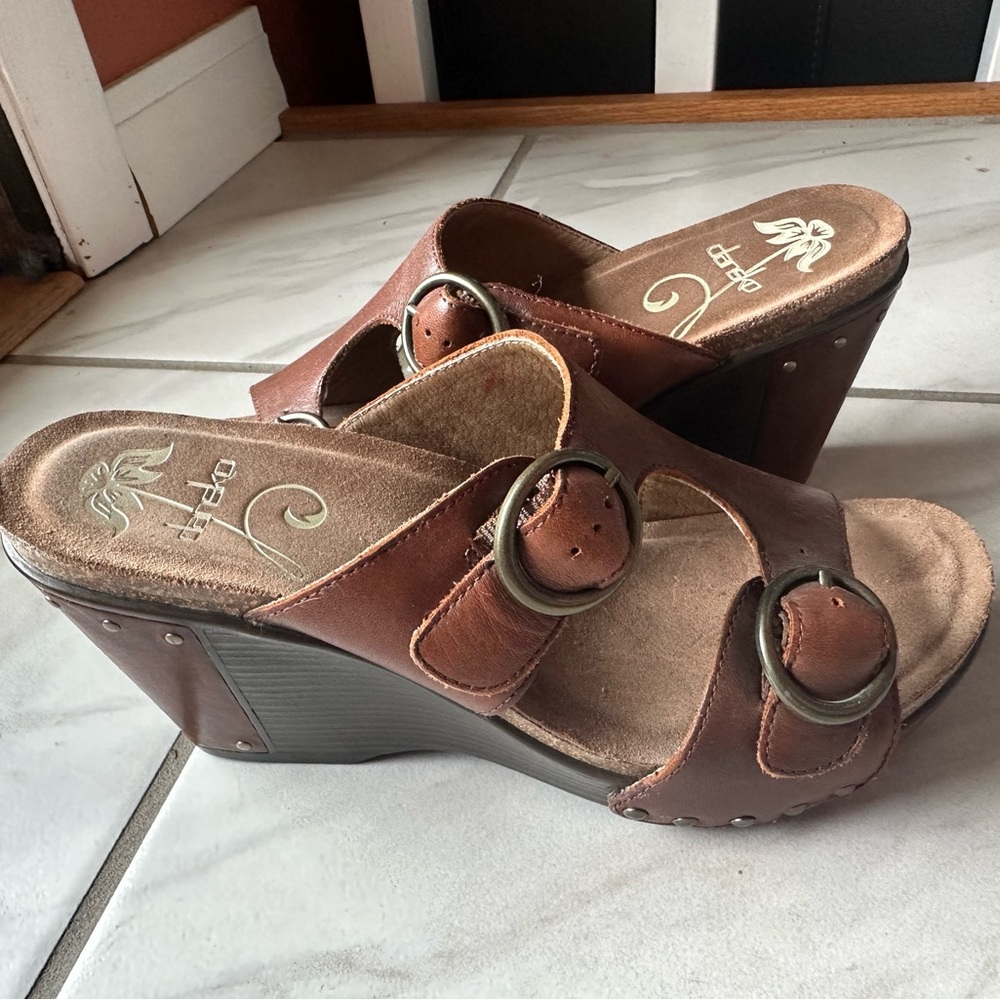 Dansko Fern Antique Full Grain Leather Wedge Sandals